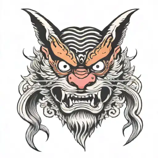 Japanese Tengu Mask On Tiger