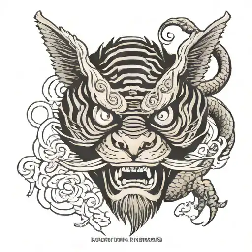 Japanese Tengu Mask Riding Tiger