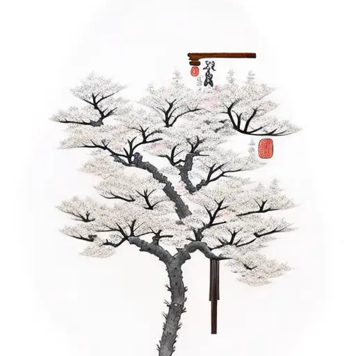 Sakura Tree And Katana