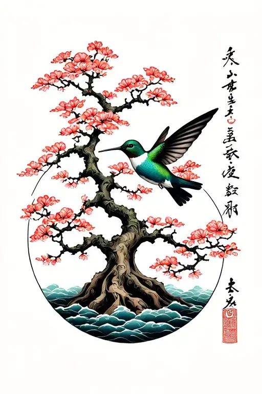 Tree Of Life With Hummingbird Hovering