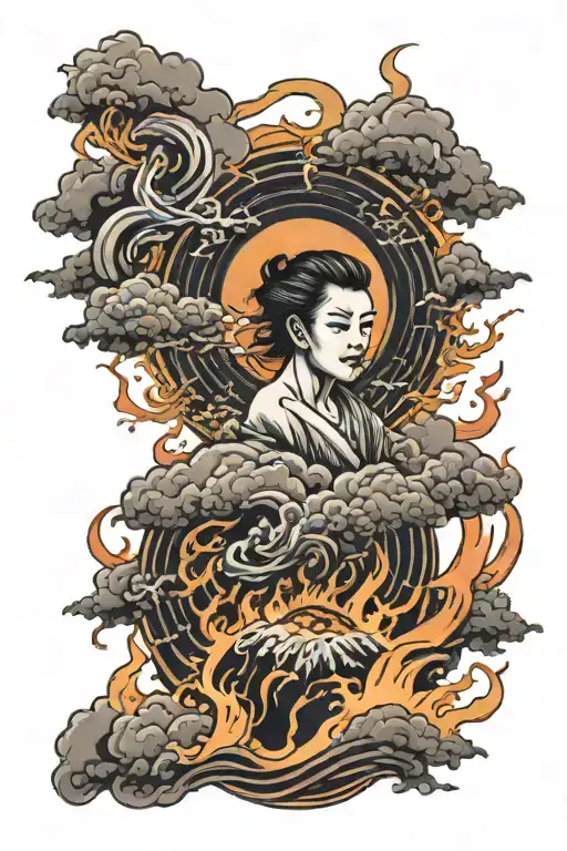 A Sun With Fire And Storm Clouds Surrounding