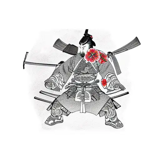 Samurai With Japanese Flowers