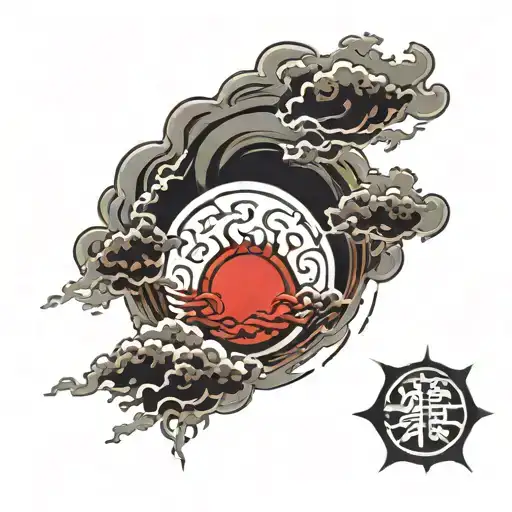 A Red Sun With Storm Clouds And Fire Flames