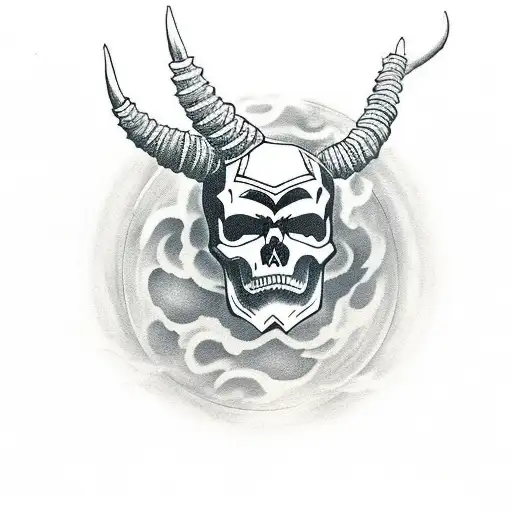 Skull With Horns And A Floating Orb Fire Above It's Head