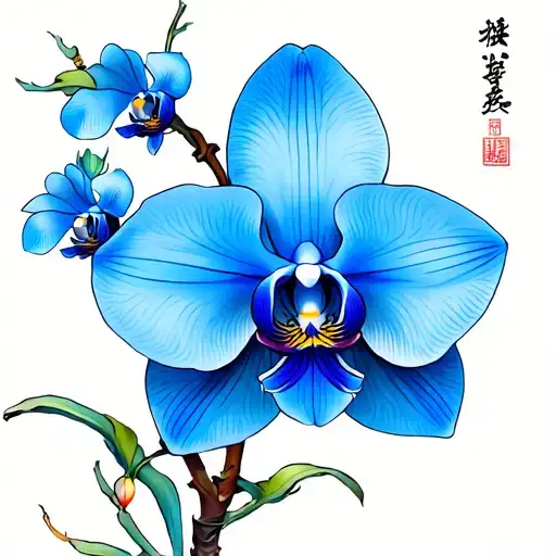 A Blue Orchid In A Asian Tradition Art