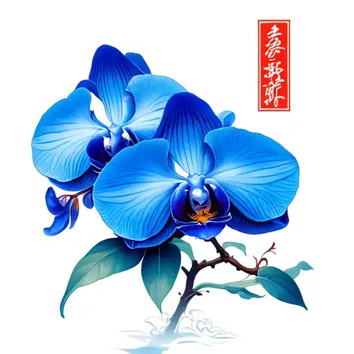 A Whole Blue Orchid In A Asian Tradition Art