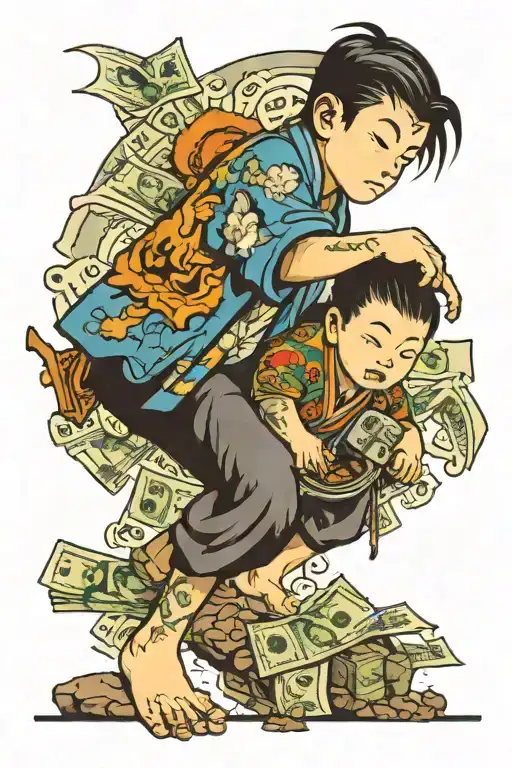 Little Boy Climbing Towards Money