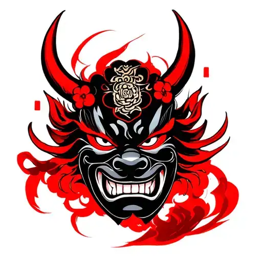 Black With Red Accents Oni Mask