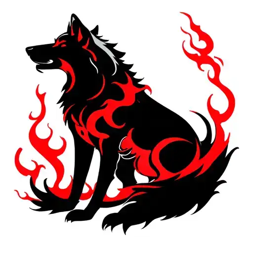 Black With Red Accents Wolf Fire