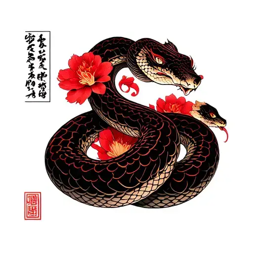 Black With Red Accents Snake Floral