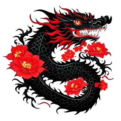 Black With Red Accents Dragon Floral