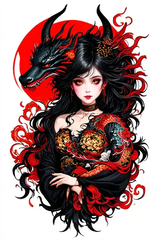 Black Devil Girl With Dragon