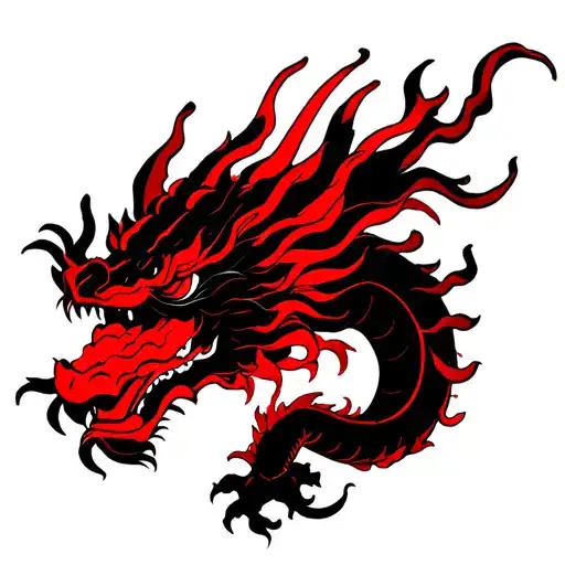 Black With Red Accents Outline Dragon