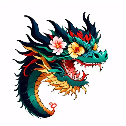 Dragon With Flowers