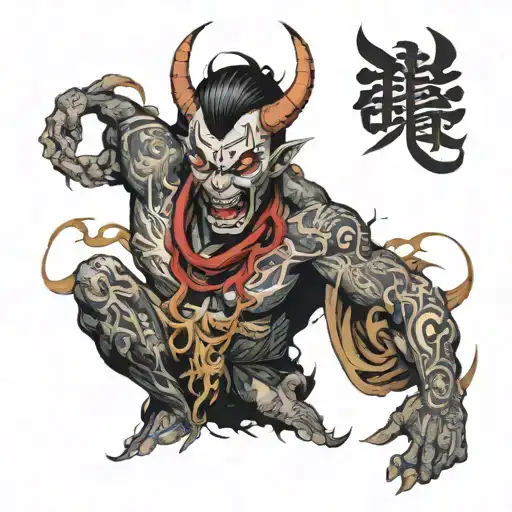 A Deathcore Vocalist Transformed Into A Demon With Intricate Japanese Tattoos Covering Their Body