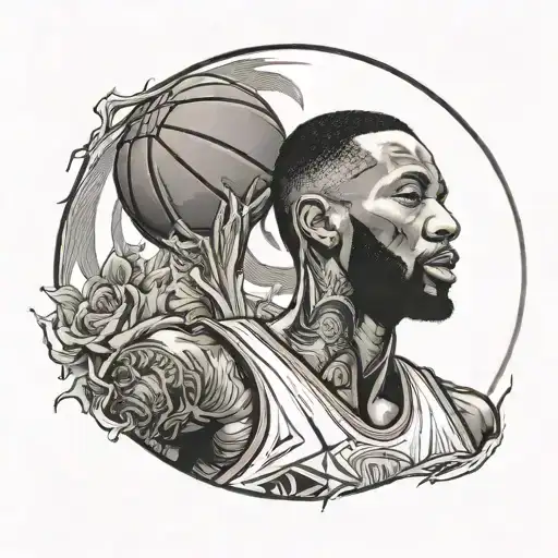 A Portrait Of Tracy Mcgrady With A Basketball Hoop As A Halo