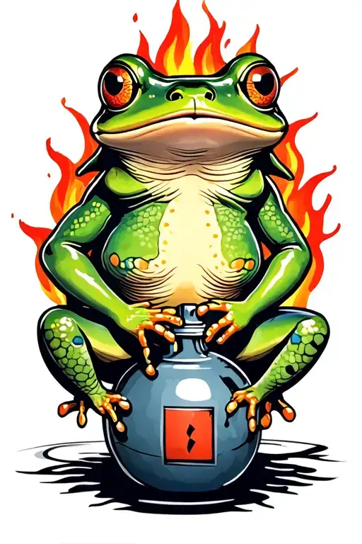 Japanese Frog Sitting On Ignited Bomb