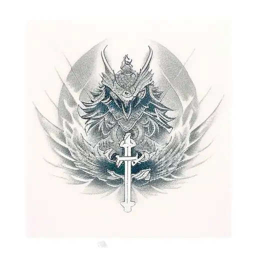 Rising Pheonix With A Cross In The Background