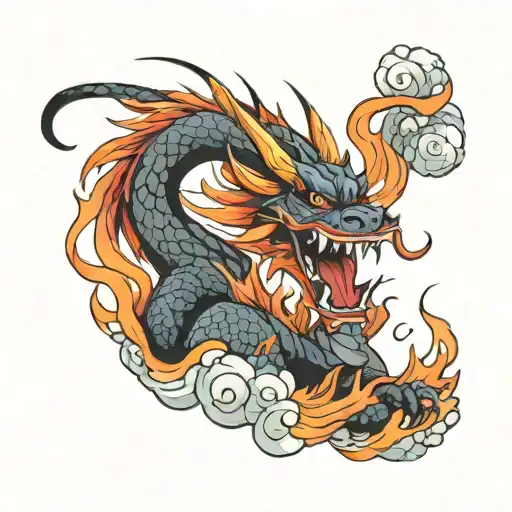 Angry Flaming Dragon In Cartoon Style