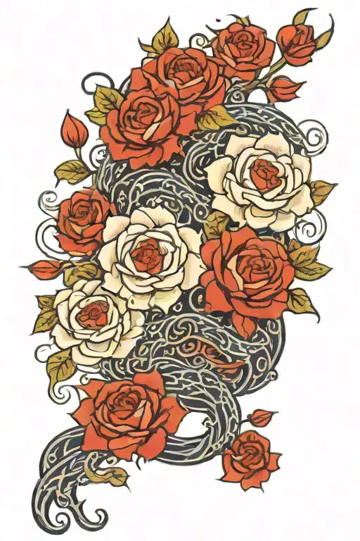 Roses Intertwined Vines Covering Its Eyes Like Fire