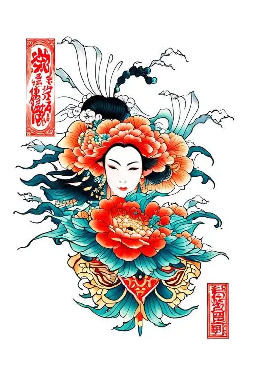 Full Color Japanese Sleeve Tattoo Design Combining Elements