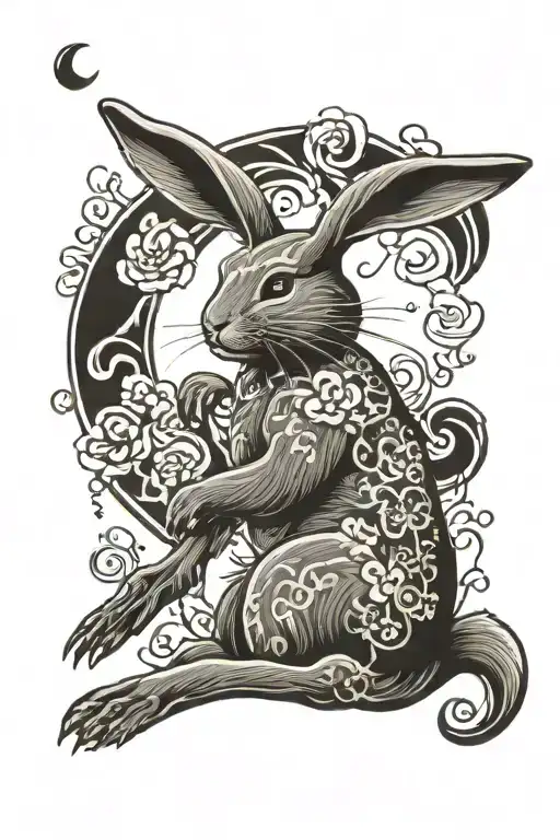 Rabbit With Crescent Moon Merging Together Symbolizing The Client's Love