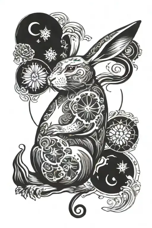 Rabbit With Moon Phases Vertically