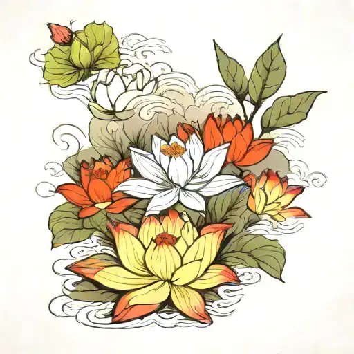 Lotus Flower Changing In A Landscape Tattoo Design