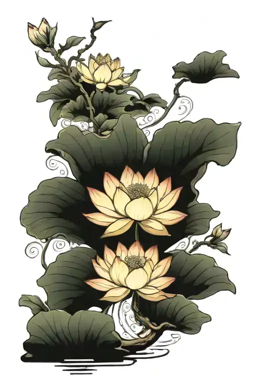 Lotus Flower Changing In A Landscape Tattoo Design