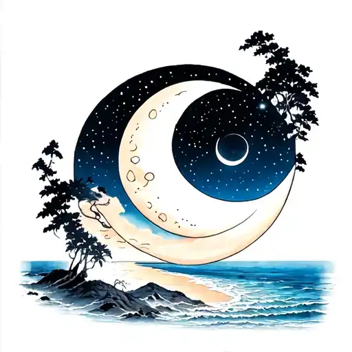 Moon With Beach And Starry Sky