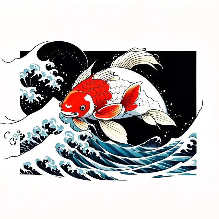 Japanese Koi Swimming With Great Wave For Chest Pieve