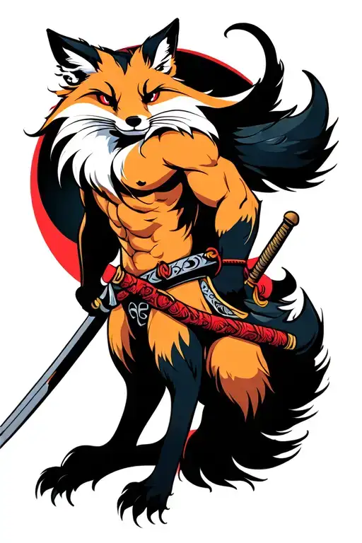 Muscular Fox With Katana Blade Wrapped