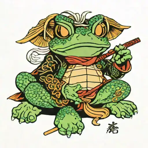 Samurai Frog Smoking Weed Sitting On A Bettle