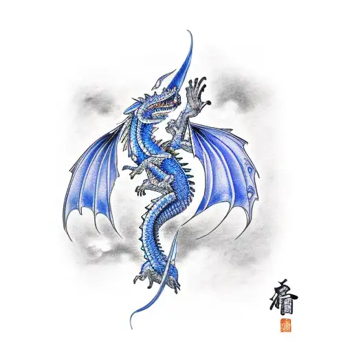 Blue Monochromatic Dragon With Bands To Go Around Forearm