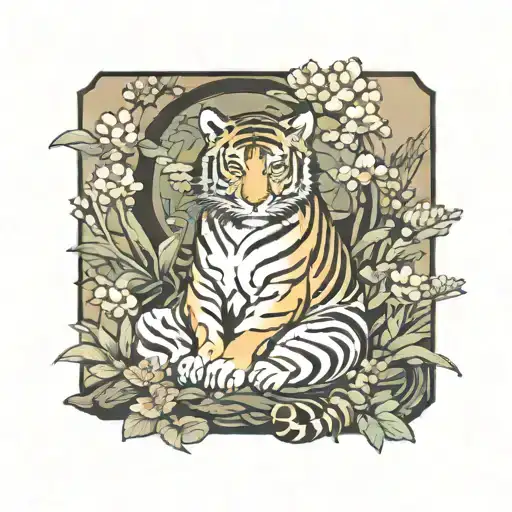 A Tiger Meditating In A Serene Buddhist Temple Garden