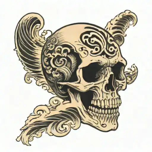 Skull With Sea Waves Crashing In The Background Black