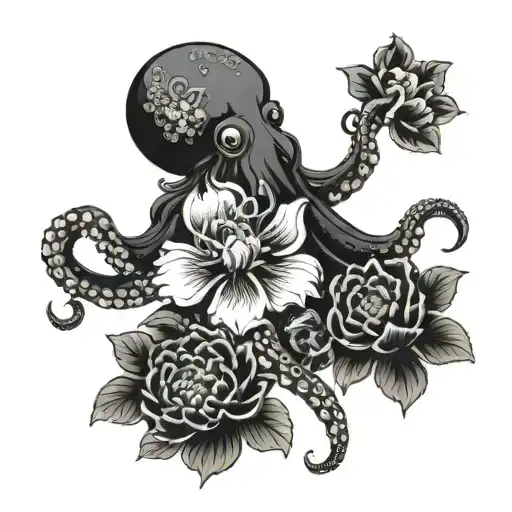 Octopus With Peony Flower Bouquet