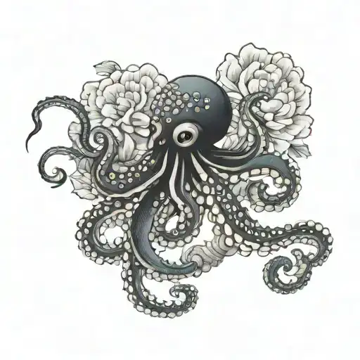 Octopus With Peony Flowers