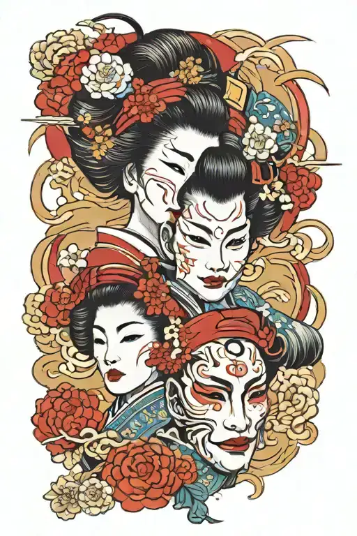 Geisha And Samurai Mask