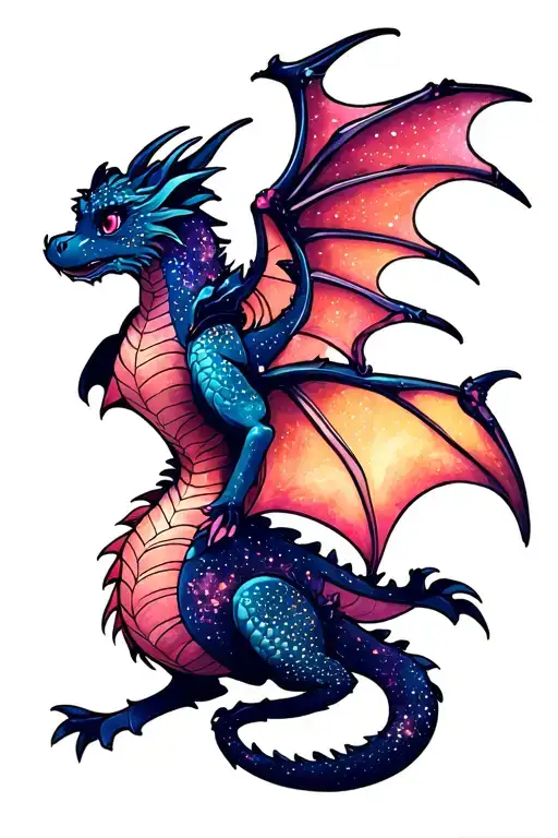 Bat Wyvern With Cosmic Wing And A Crescent Moon Tail