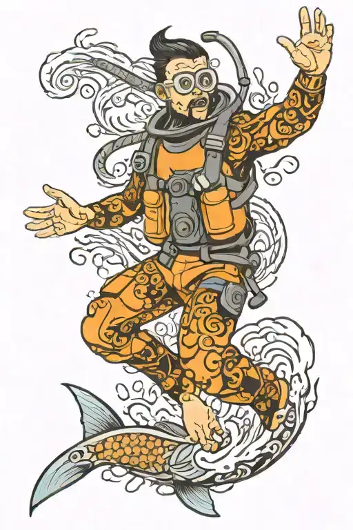 Scuba Diver Under Water Pointing Up