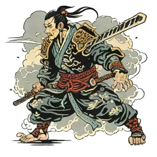 A Fierce Samurai Warrior Standing Under A Stormy Sky With Lightning Striking In The Background