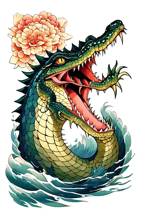 Japanese Demon Alligator Swimming With Mosaic Like Scales