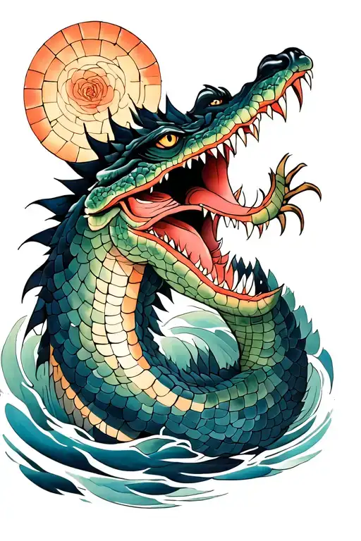 Japanese Demon Alligator Swimming With Mosaic Like Scales