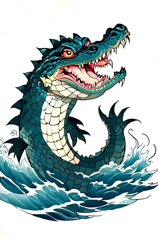 Japanese Demon Alligator Swimming With Mosaic Like Scales
