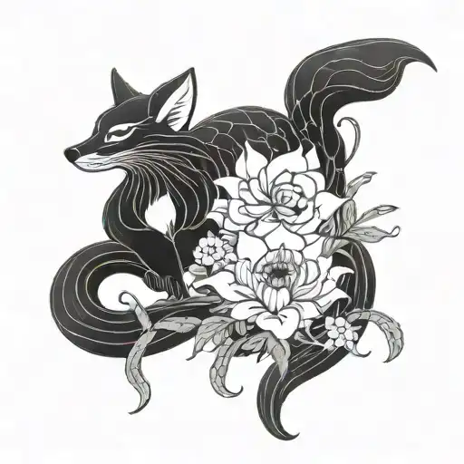 Spiderlily With Small Fox In Japanese Style