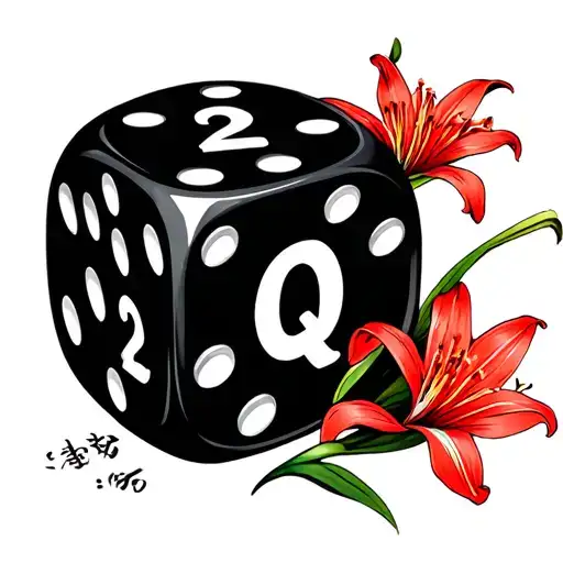 Red Spider Lily With A Big Dice With Numbers On It With A Medium Q In The Middle