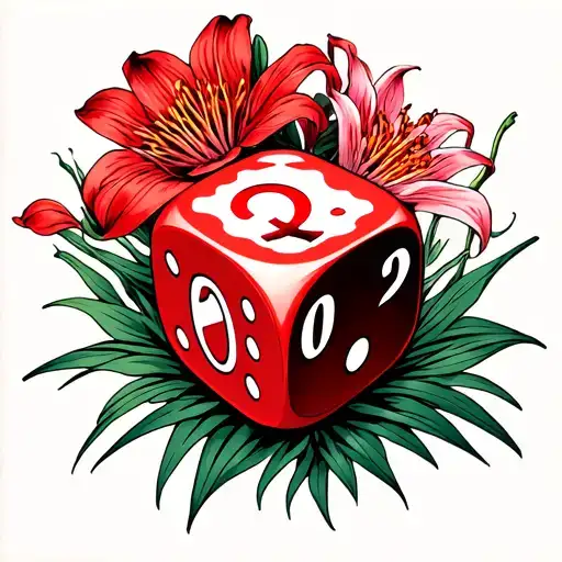 Red Spider Lily Roght Behide The Big Dice With Numbers On It With A Q In The Middle
