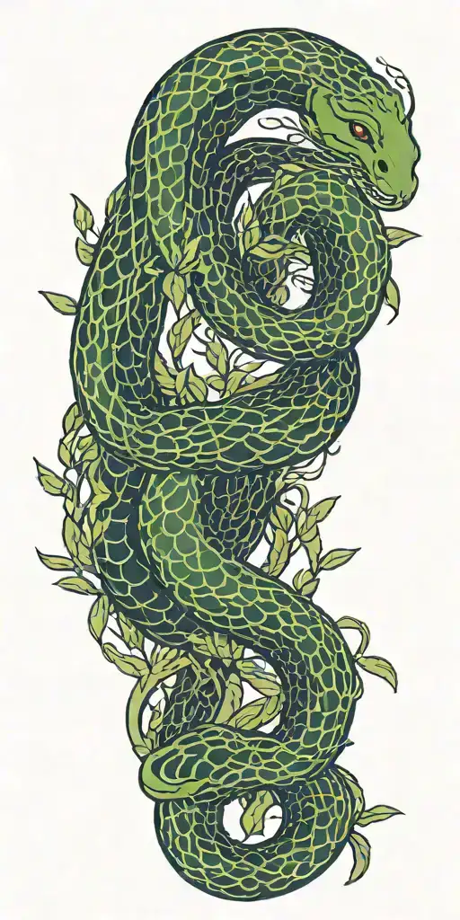 Weeping Willow Tree With Olive Green Cobra Coiling Around It With Color