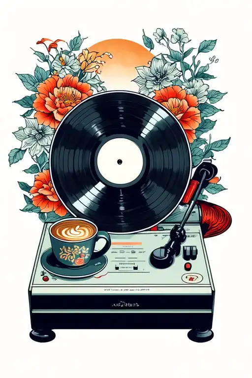 Record Player With Coffee Mug